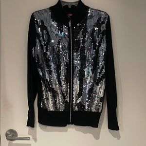 Belldini Black and Silver Bomber Jacket with Shimmering Front